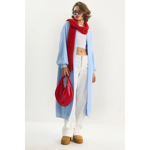 Kadın Şal Yaka Yumuşak Dokulu Sakallı Uzun Triko Yumoş Hırka