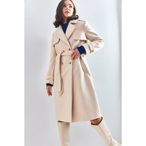 Kadın Apoletli 4 Düğmeli Kuşaklı Kaban