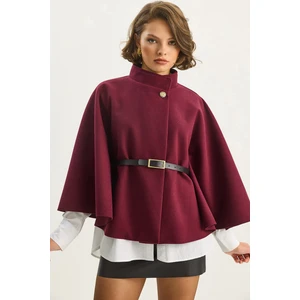 Kadın Gold Düğme Detaylı Kemerli Panço