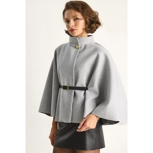 Kadın Gold Düğme Detaylı Kemerli Panço