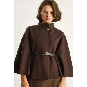 Kadın Gold Düğme Detaylı Kemerli Panço