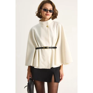 Kadın Gold Düğme Detaylı Kemerli Panço