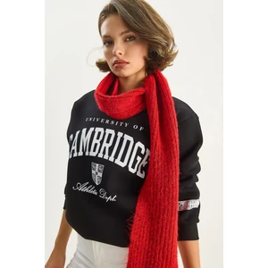 Kadın Bisiklet Yaka Baskılı Üç Iplik Şardonlu Basic Sweatshirt