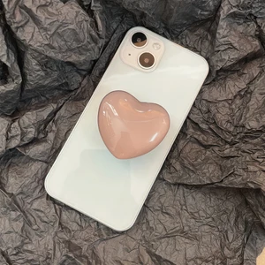 Popsocket Yapışkanlı Açık Kahve Kalp Telefon Tutacağı Kalp Şekilli Akrilik Yüzey Parmak Tutucu