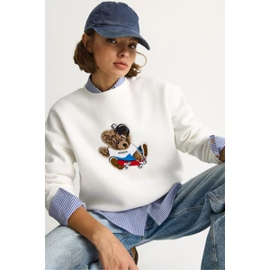 Kadın Teddy Nakış Işlemeli Bisiklet Yaka Salaş Sweatshirt