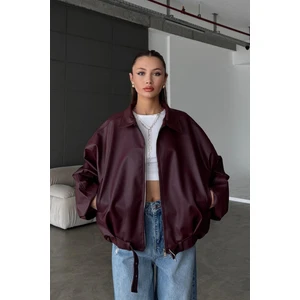 Kadın Oversize Deri Ceket– Oversize Relax Fit, Fermuarlı Kemer Detaylı Günlük Kadın Ceket