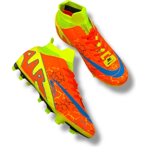 Çoraplı Halısaha & Çimsaha Krampon Turuncu Sarı Desenli