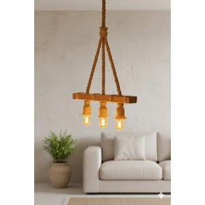 Ahşap & Halat Rustik Avize – Vintage Tarzı Dekoratif Sarkıt Lamba