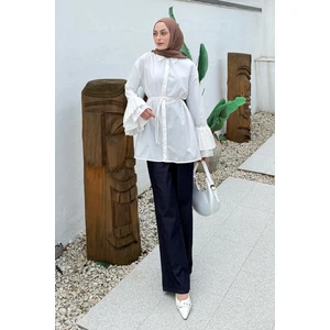 Piliseli Uzun Gömlek Beyaz