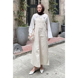 Ön Cep Detaylı Etekli Salopet Taş