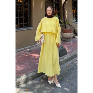 Etekli Tesettür Takım Sarı