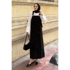 Ön Cep Detaylı Etekli Salopet Siyah