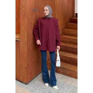 Omuz Vatka Detaylı Tesettür Gömlek Bordo