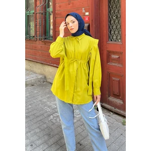 Bel Bağlamalı Omuz Vatkalı Gömlek Yağ Yeşili