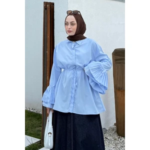 Piliseli Uzun Gömlek Mavi