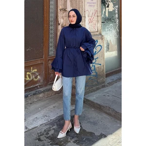 Piliseli Uzun Gömlek Lacivert