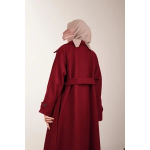 Ande Tesettür Düğmeli Kloş Kaban - Bordo