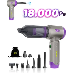 7go 7gab-02 Kablosuz Araç Içi Süpürge | 18.000PA Güçlü Emiş | Fırçasız Motor | 6000MAH Batarya | Toz Üfleme & Vakum 2’si 1 Arada