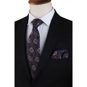 Lacivert Şal Desen Mendilli Klasik Kravat Kk13118