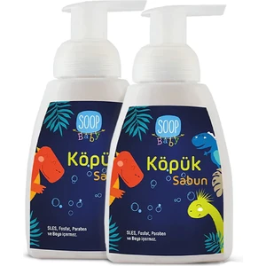 Soop Baby Bebek Dinozor Köpük Sabun Pudra Kokulu 2 x 300 ML| Vegan Hipoalerjenik | Eğlenceli Köpük Form 