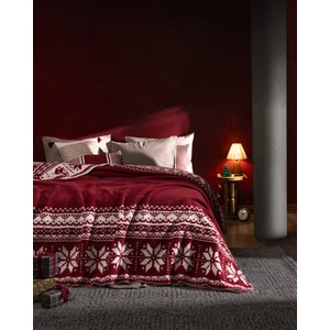 Madame Coco Caumel Tek Kişilik Jakarlı Pamuklu Battaniye - Kırmızı/beyaz