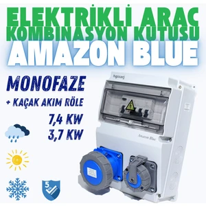 "Amazon Blue'' Monofaze Elektrikli Araç Kombinasyon Kutusu, Tesla Blue Adaptöre Uyumlu, V i k o/P a n a s o n i c