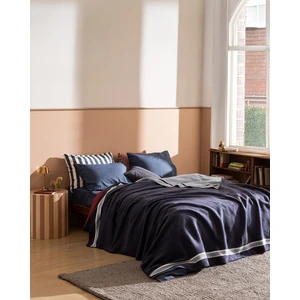 Madame Coco Rameau Çift Kişilik Jakarlı Pamuklu Battaniye - Lacivert/mavi