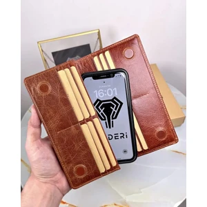 Fil Deri Telefon Bölmeli Cüzdan Hakiki Deri El Tutamaçlı