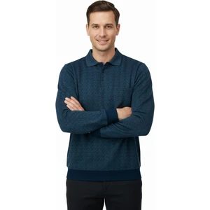 Erkek Mevsimlik Kazak Pamuklu Dokuma Düğmeli Polo Yaka Cepli Uzun Kollu Kırçıl Desenli Rahat