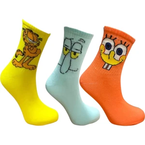 Al Bi 90Lık 3'lü Garfield, Squidward ve Sünger Bob Desenli Kolej Set Çorap