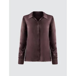 Jimmy Key Acı Kahve Rahat Kesim Uzun Kollu Saten Gömlek