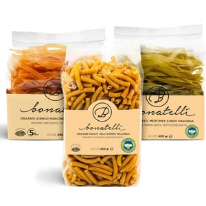 Fettuccine Makarna Seti 400 gr Organik Kırmızı Mercimek Yeşil Mercimek Nohut Unlu