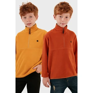 Yumuşak Dokulu Fermuarlı Dik Yaka Şardonlu 2'li Paket Polar Çocuk Polar 5905002S2