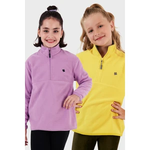 Yumuşak Dokulu Fermuarlı Dik Yaka Şardonlu 2'li Paket Polar Çocuk Polar 5905002S2