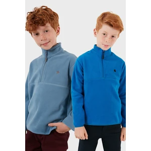 Yumuşak Dokulu Fermuarlı Dik Yaka Şardonlu 2'li Paket Polar Çocuk Polar 5905002S2