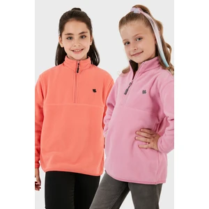 Yumuşak Dokulu Fermuarlı Dik Yaka Şardonlu 2'li Paket Polar Çocuk Polar 5905002S2