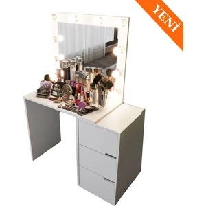 Modena Hollywood Işıklı Aynalı Çekmeceli Makyaj Masası Beyaz