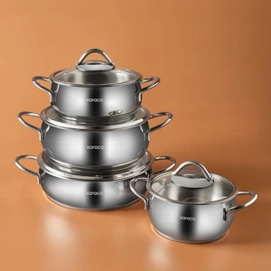 Urla 8 Parça Derin Tencere Seti Paslanmaz Çelik Gümüş Renk 22 cm Ebat