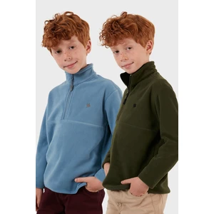 Yumuşak Dokulu Fermuarlı Dik Yaka Şardonlu 2'li Paket Polar Çocuk Polar 5905002S2