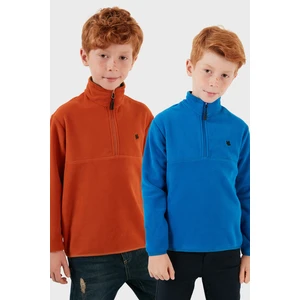 Yumuşak Dokulu Fermuarlı Dik Yaka Şardonlu 2'li Paket Polar Çocuk Polar 5905002S2