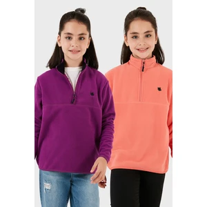 Yumuşak Dokulu Fermuarlı Dik Yaka Şardonlu 2'li Paket Polar Çocuk Polar 5905002S2