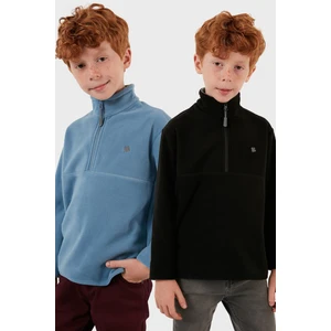 Yumuşak Dokulu Fermuarlı Dik Yaka Şardonlu 2'li Paket Polar Çocuk Polar 5905002S2