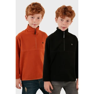 Yumuşak Dokulu Fermuarlı Dik Yaka Şardonlu 2'li Paket Polar Çocuk Polar 5905002S2