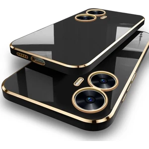 Realme C55 Kılıf Parlak Kenarlı Altın Işlemeli Kamera Korumalı Kapak