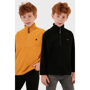 Yumuşak Dokulu Fermuarlı Dik Yaka Şardonlu 2'li Paket Polar Çocuk Polar 5905002S2