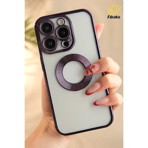 Apple iPhone 11 Pro Max Kılıf Logo Gösteren Parlak Kenarlı Kamera Lens Korumalı Şeffaf Omega Silikon Kapak