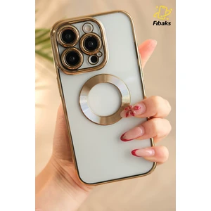 Apple iPhone 11 Pro Max Kılıf Logo Gösteren Parlak Kenarlı Kamera Lens Korumalı Şeffaf Omega Silikon Kapak