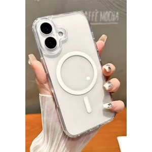 Apple iPhone 16 Kılıf Magsafe Wireless Kablosuz Şarj Destekli Sert Şeffaf Darbe Emici Kapak