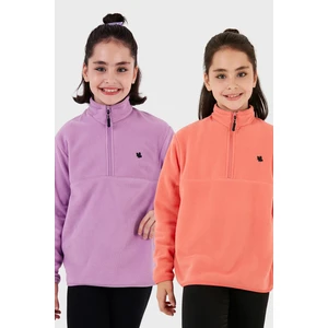 Yumuşak Dokulu Fermuarlı Dik Yaka Şardonlu 2'li Paket Polar Çocuk Polar 5905002S2