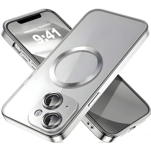 Apple iPhone 14 Plus Kılıf Logo Gösteren Parlak Kenarlı Kamera Lens Korumalı Şeffaf Omega Silikon Kapak